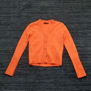 AllSaints Size XS/S Orange Rufa Wool Blend Button Front Cardigan Sweater